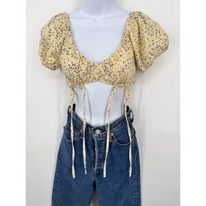 Sky And Sparrow Clay‎ Red Short Sleeve Crop Top, Eyelet, Size xs